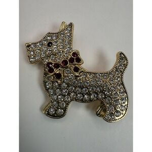 Vintage Monet Scottie Dog Rhinestone Brooch – Gold Tone Pave Terrier Pin